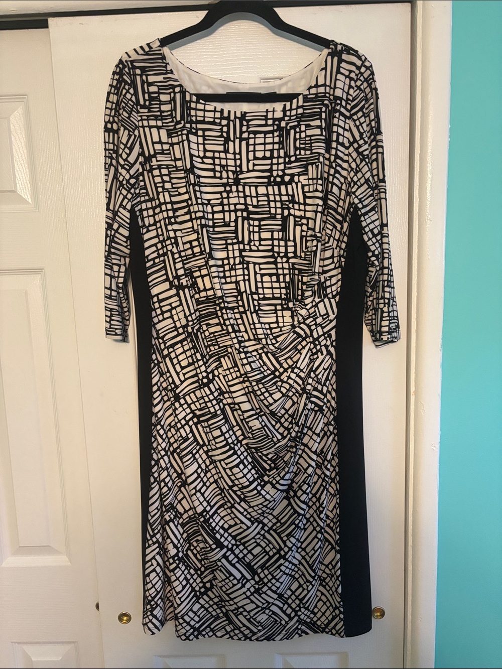 Ralph Lauren Black and White Geometric Midi Dress